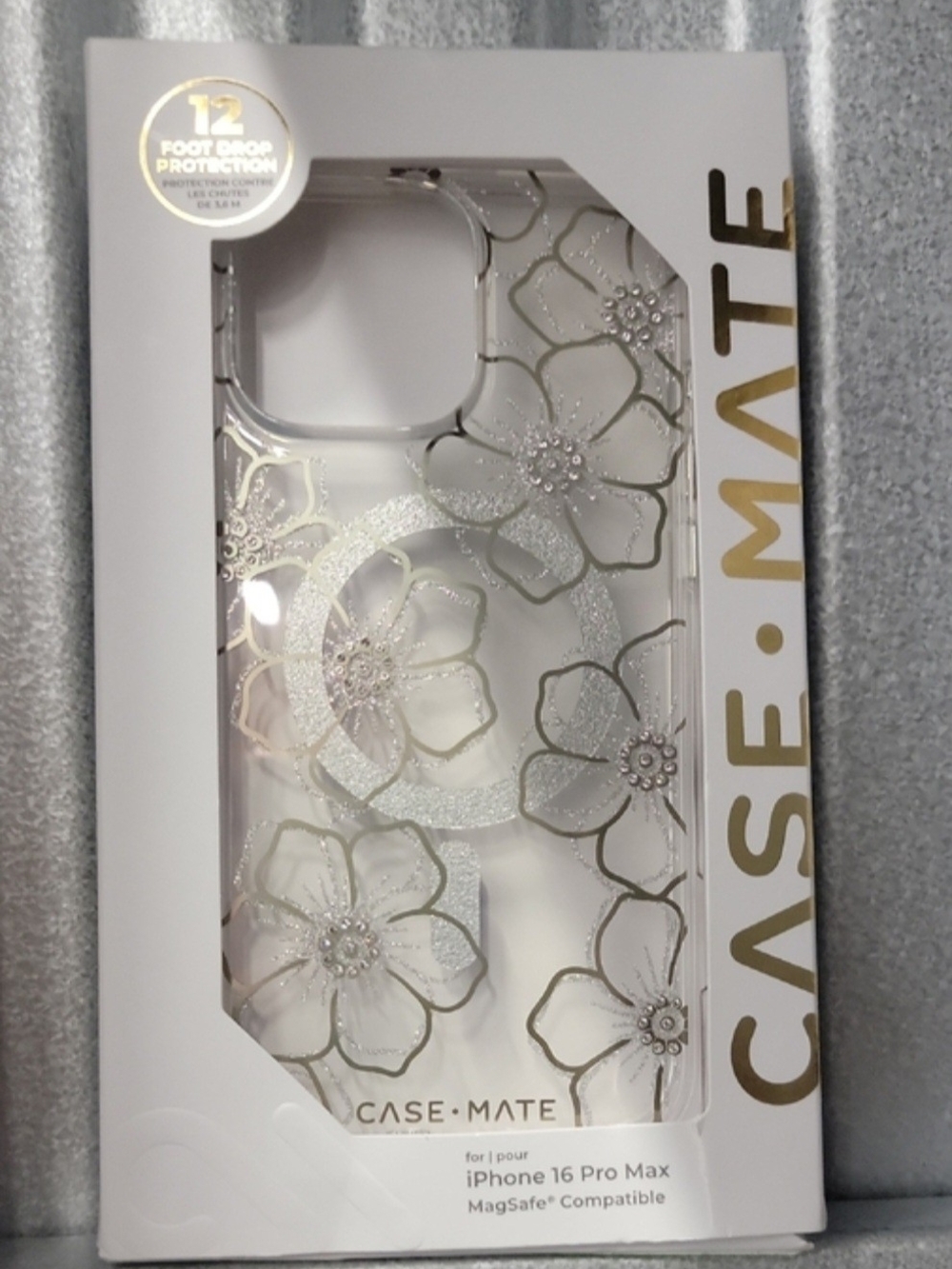 Case-Mate Clear Floral Gems Glitter iPhone 16 Pro Max Case - White & Silver